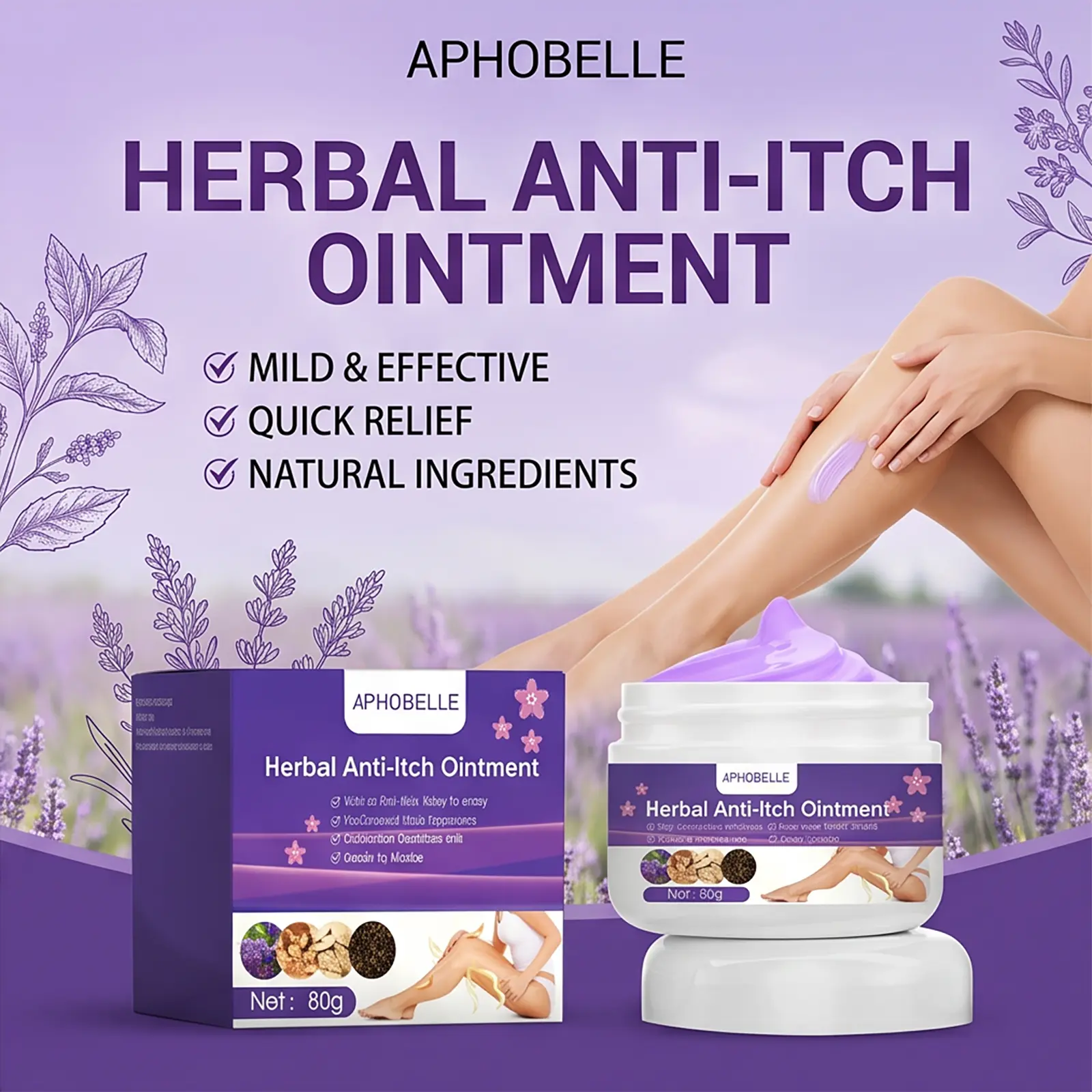 APHOBELLE Anti-Itch Cream (50g) - Moisturizing and Healing Formula for Cooling Relief from Bug Bites and Redness, Inflammation, Hydrating