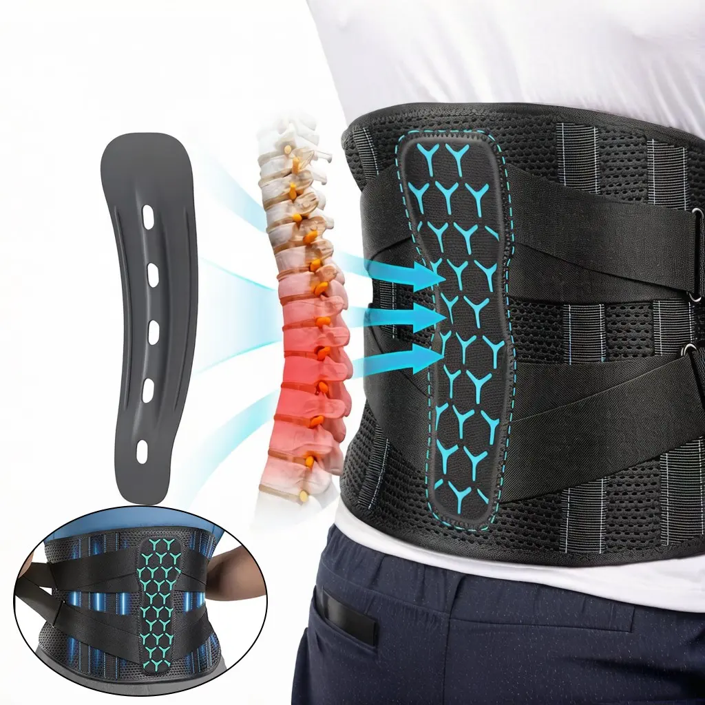 Adjustable Lumbar Back Brace, Breathable Support Belt with Stabilizers, Comfort for Men & Women, Ideal for Work & Daily Use, Lower Back Wrap