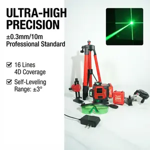 Milwaukee 16 Line Laser Level Kit With Battery Charger for Engineering Measuring Tool Cross Line Accurate Alignment