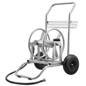 VEVOR Water Hose Reel Cart, 200/300ft High-Pressure Garden Hose Cart, Hoses Reel Carts with Two Wheels, Handle & Heavy-Duty Mesh Storage Basket, Dual-Purpose Portable Hoses Reels for Garden, Car, Pet