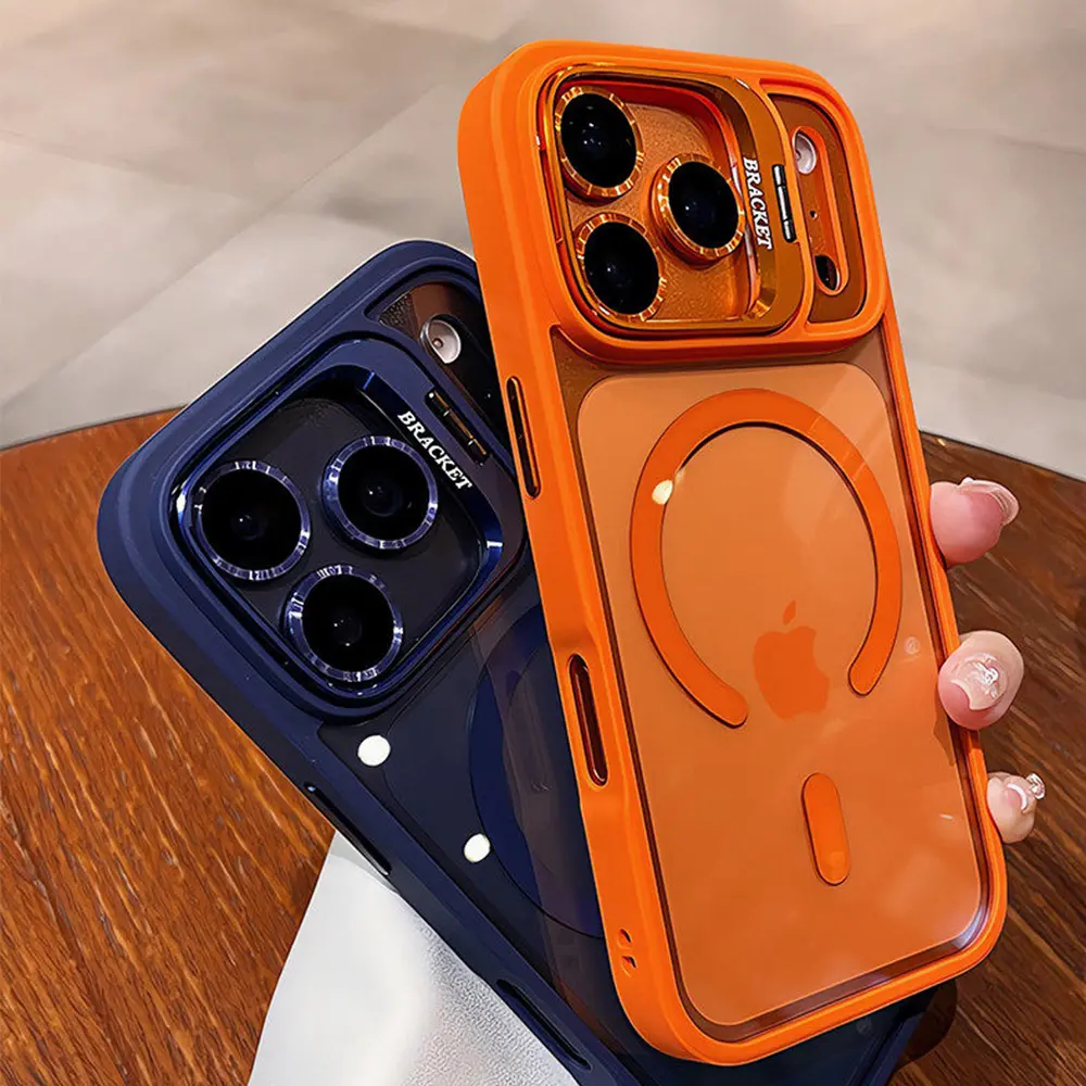 For iPhone 12 13 14 15 16 17 18 Pro Max Plus MagSafe Phone Case with Camera Stand Shockproof Protection