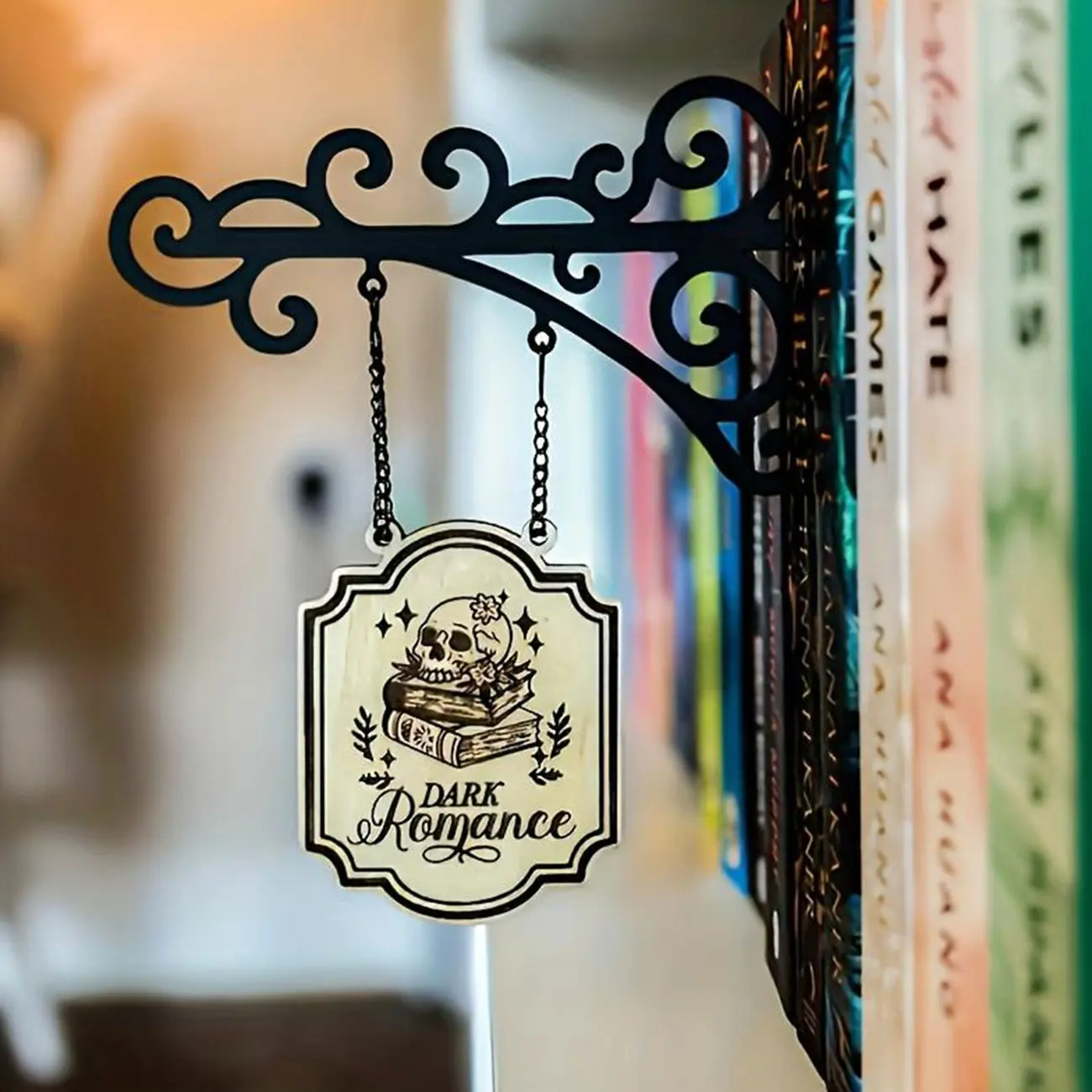 Wooden corner bar sign with hanging bracket, library organizer, Christmas, Thanksgiving custom books as gifts, suitable as gifts for friends or family. Metal book type divider, book mark divider labels, Decoration, Home decor products