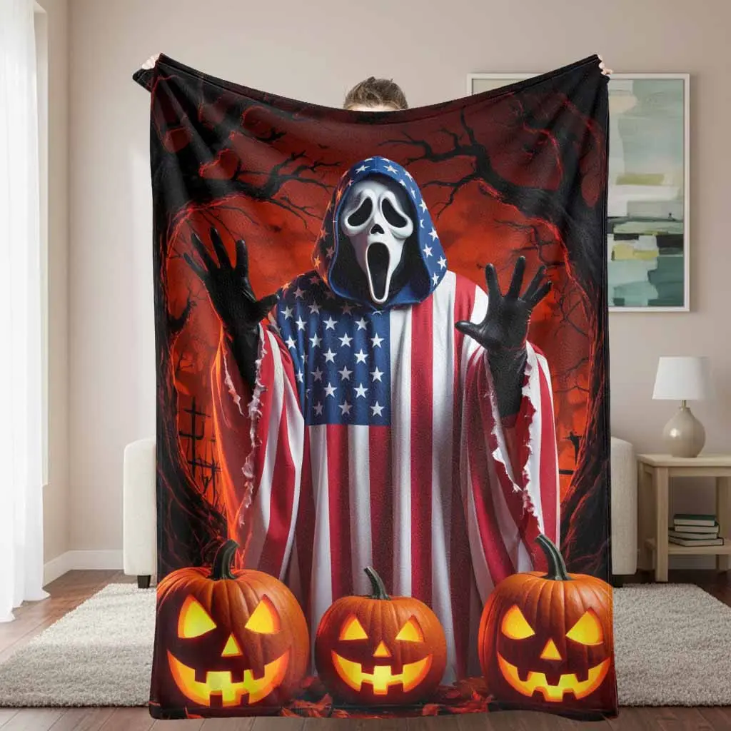 American Flag Mystery Figure Flannel Fleece Throw Blanket Patriotic Starry Stripes Print Ultra Soft Lightweight Cozy Bedding Couch Living Room Autumn Holiday Party Decor