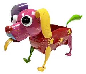 212 MAIN Colorful Enameled Metal Build Paw Print Dog Planter - Pink Face, Home Improvement & Garden Supplies Planter Pot, Colorful Look, Pre-Drilled