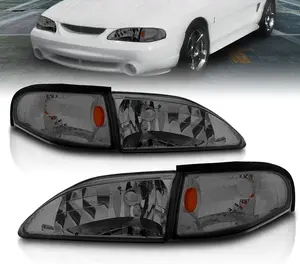 AmeriLite Smoke Replacement Headlights Corner Turn Signal Set For 94-98 Ford Mustang - Passenger and Driver Side