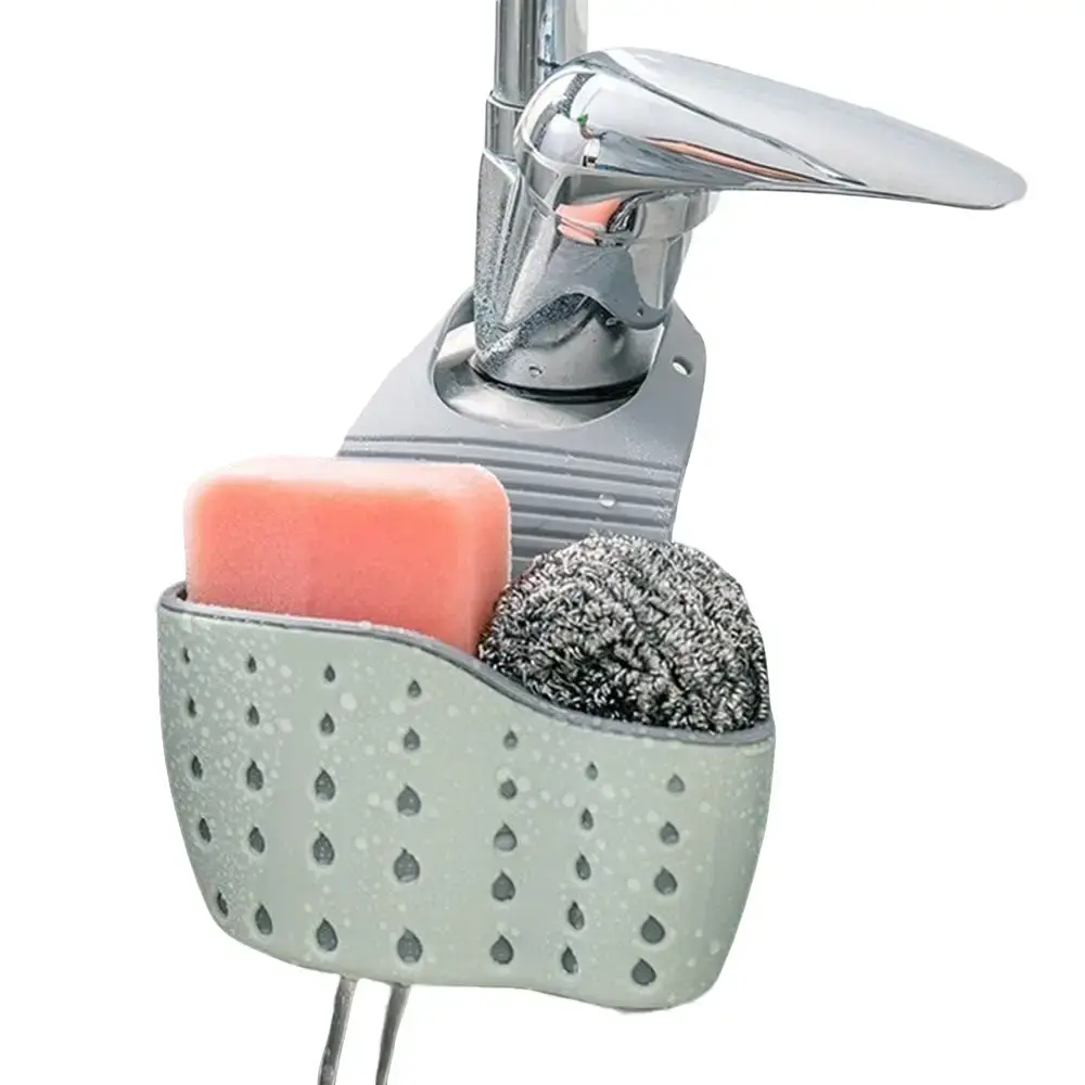 Rubber Double-Decker Suction Cup Hanging Kitchen Sink Shelf - 1-Piece Drain Rack Holder, Soap & Sponge Storage Basket, Home Organizer Accessory