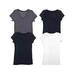 SBS Fashion Black & Charcoal V-Neck Tee - Set of Four Size 1X Basic Cotton