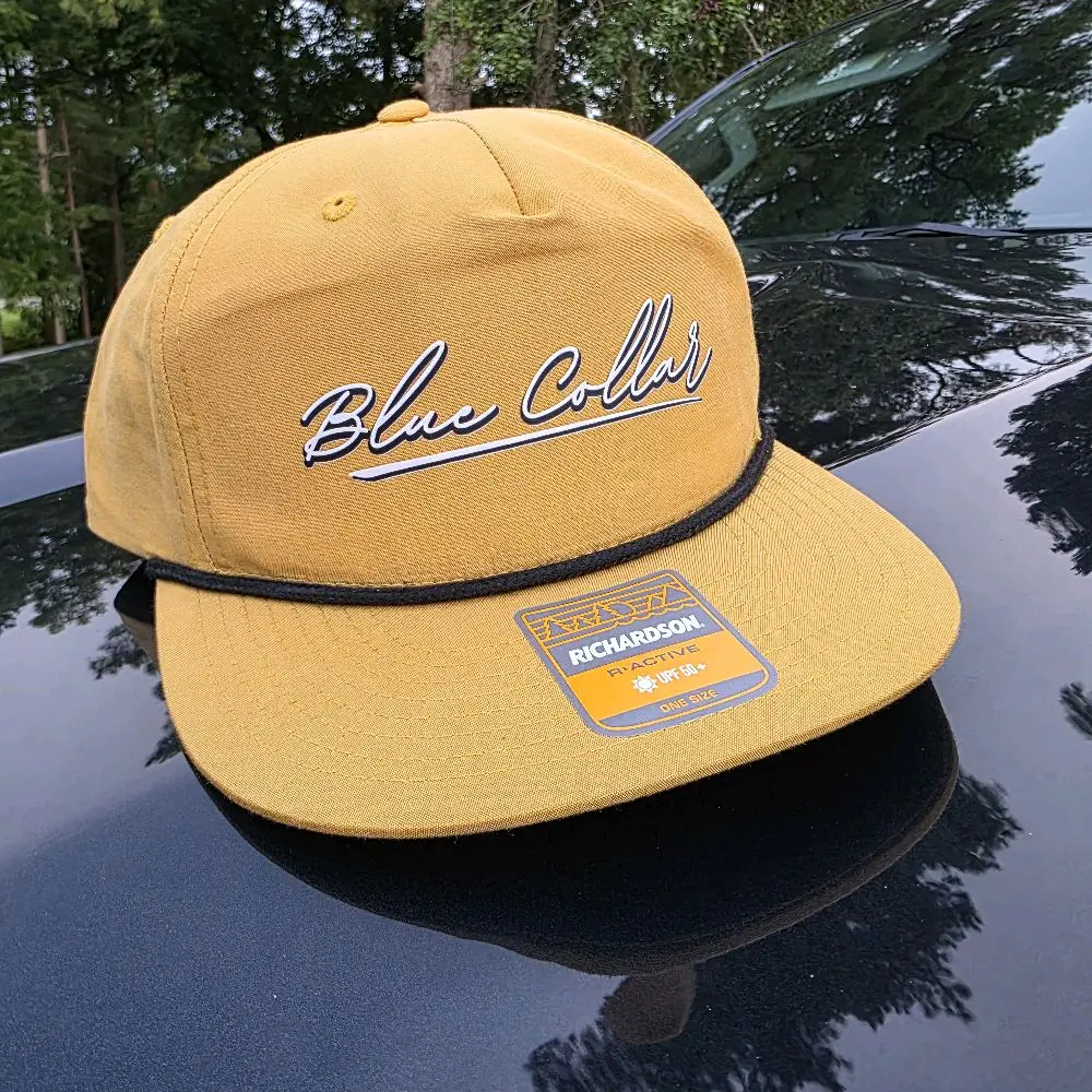 Richardson 256 Blue Collar Flat Brim Snapback Baseball Cap - Custom BRHC DTF Logo, Unisex One Size Universal Fit, Adjustable Strap, Men's Hats, Sportswear, Everyday Casual Fashion Accessory