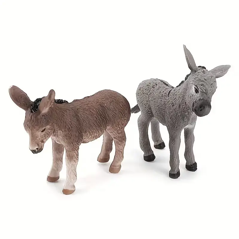 2-Piece Miniature Decorative Donkey Figurines, Cute Figurines, Realistic Design Collectibles Decorations for Home & Parties, Perfect Gift Idea for Animal Lovers, Desktop Figurine