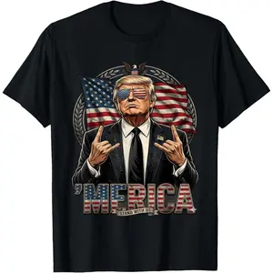100%cotton Merica Trump Shirt Funny Trump 4th of July American USA Flag T-Shirt