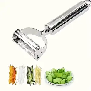 1pc Stainless Steel Peeler, Universal Kitchen Vegetable Peeler and Julienne Slicer, Multi-Function Potato Peeler, Fruit & Vegetable Shredder, Manual Food Processor for Thanksgiving, Christmas, Essential Kitchen Gadget
