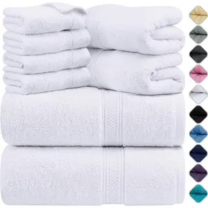 8 count Luxury Towel Set - Majestic Plush, Super Absorbent & Quicker-to-Dry, Thick  Ring Spun   for Bathroom,  & Hotel - 2 Bath, 2 Hand, 4 Washcloths, White