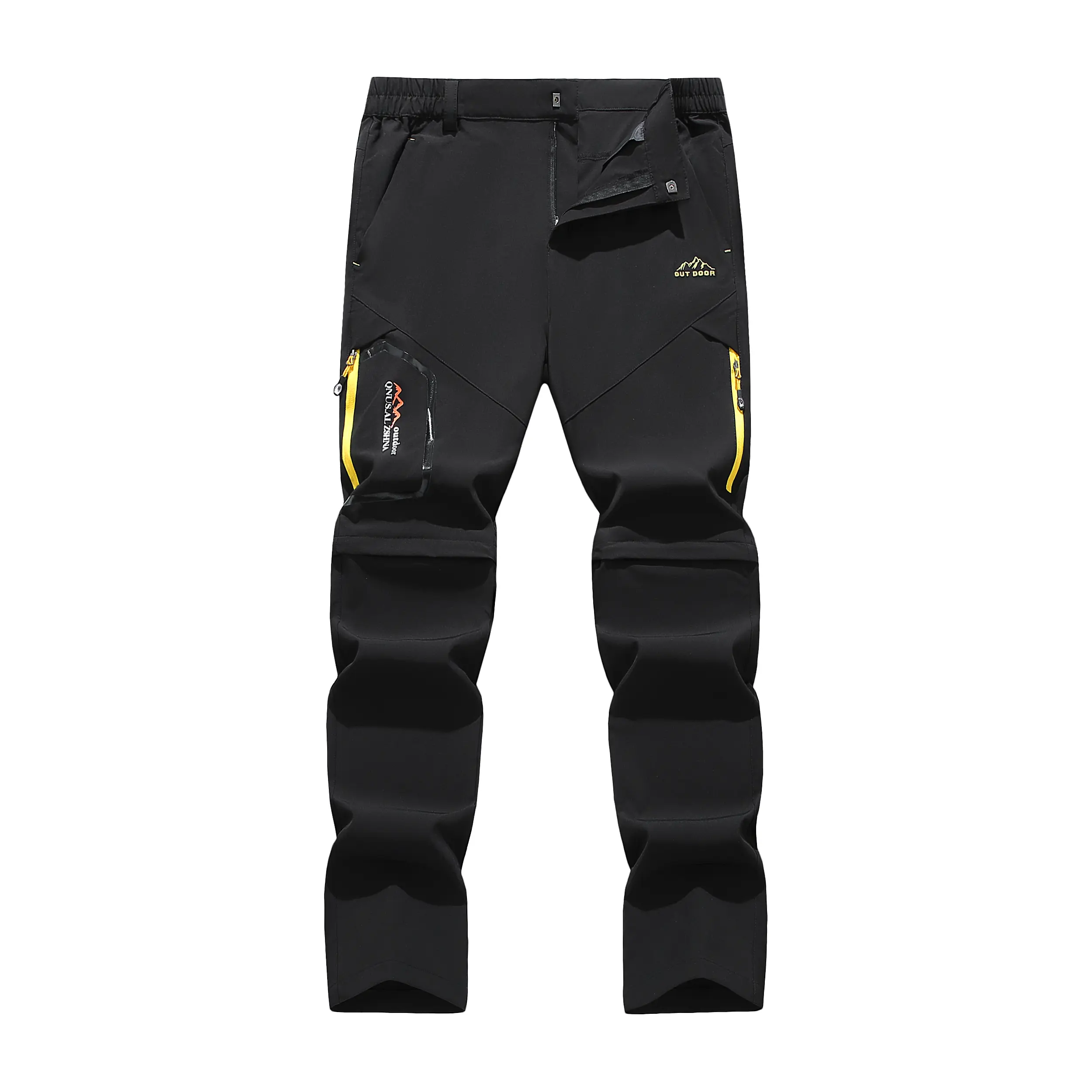 Men's Outdoor Windproof Sports Pants - Adjustable Waistband, Multi-Zipper Pockets, Removable Legs, Non-Stretch Fabric, Thermal Insulated Fitted Pants for Hiking, Construction Work, Machine-Washable, Fitted Men's Pants