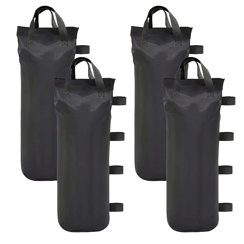 4 Pieces Heavy Duty Black Oxford Cloth Weight Bags, with Safety Straps - Windproof Sandbags for Outdoor Sunshades, Pop-up Tents, and Party Canopies, Portable Weight Bags|Fashionable Black Design|Sturdy Handle Design