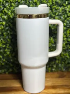 White 40 oz Gold Plated Stainless Steel Tumbler