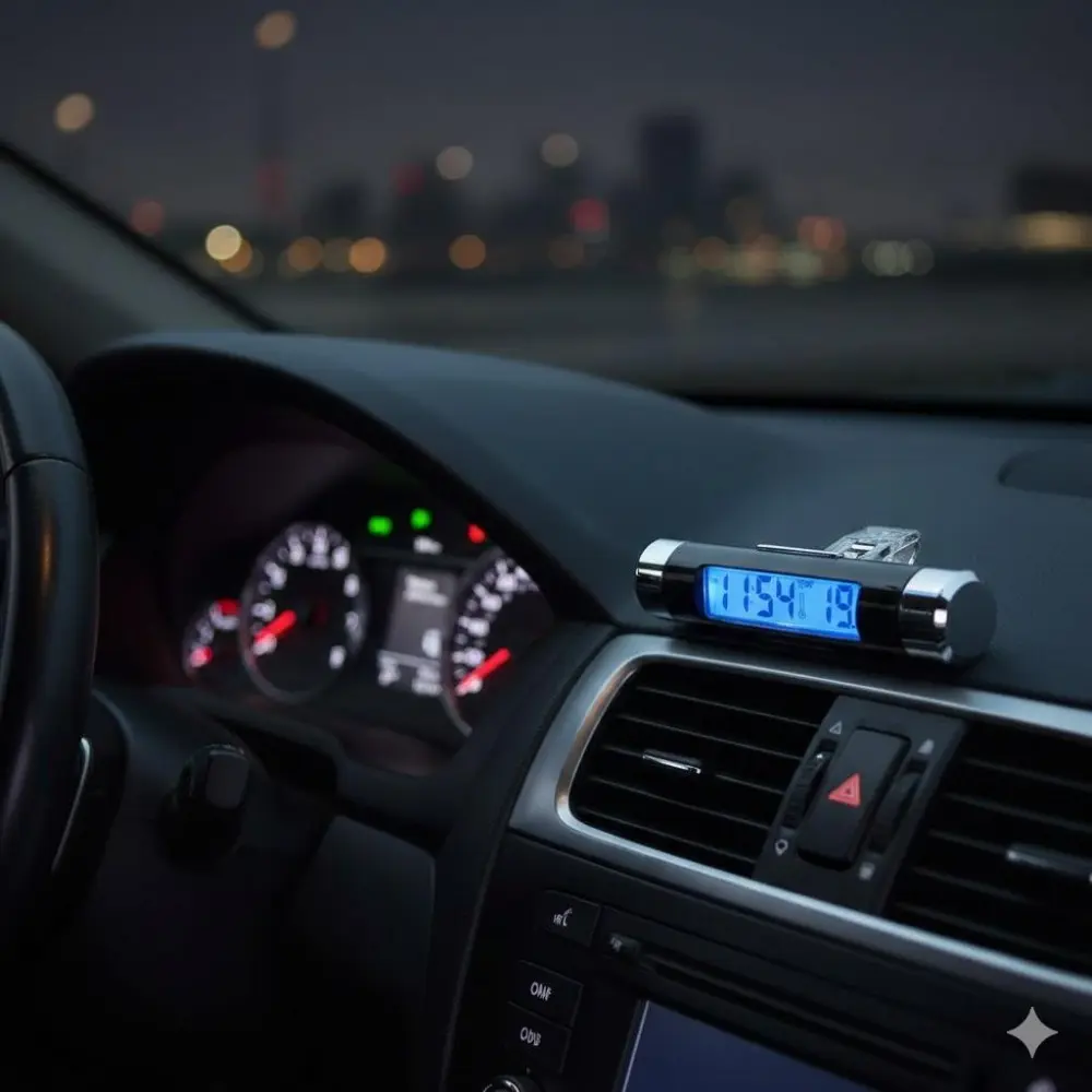 Car Digital Thermometer with Clip-On Display, Real-Time Temperature Monitor & Clock, High-Accuracy Car Gauge, Practical Auto Accessory, 2-in-1 LCD Readout, Easy to Install.