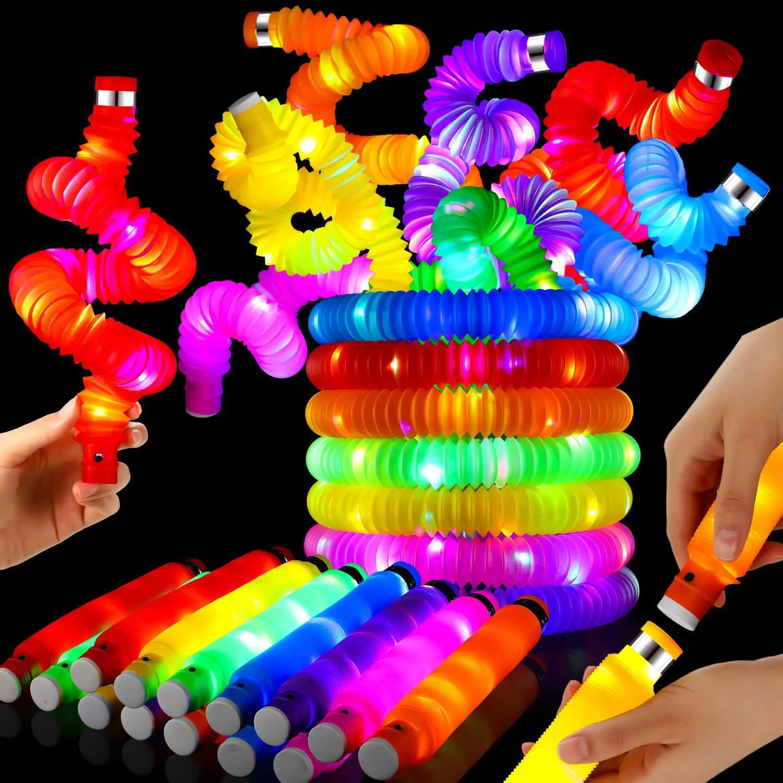 Light-Up Pop Tube Creative Sensory Toy, LED Pop Tubes, Sensory Stress Reliever, Stress Relief Toy, Stress Relief Gadgets, Fun Party Favors, Decorative Toy, Luminous Retractable Tubes Toy, Birthday Party Toy #GLOBAL PICKS