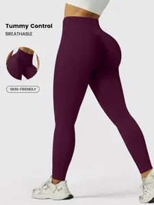 Women's Seamless High Elasticity Sporty Tight Yoga Pants, Comfortable Stretch Fit Workout Leggings, Solid Sports Leggings for Active Lifestyle