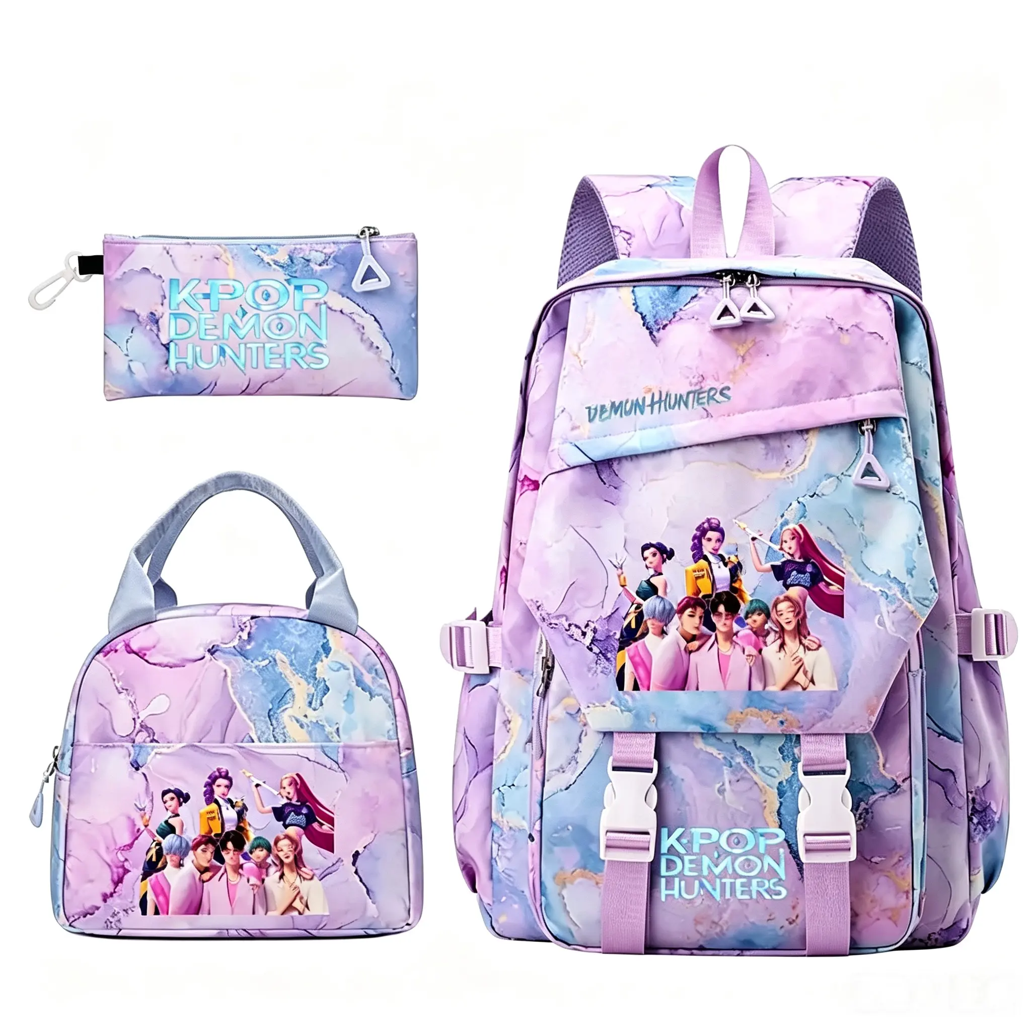New K-pop 3Pcs Backpack Set forTeenGirls Laptop Bag Anime SchoolBagwith Lunch Box & Pencil Case BacktoSchool Gift