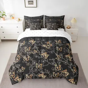 Girls Butterfly Comforter Set with Sheets 7 Piece Cherry Blossom Bedding Set for Kids Boys Gold Beautiful Butterflies Bed in a Bag Room Decor Soft Lightweight Microfiber