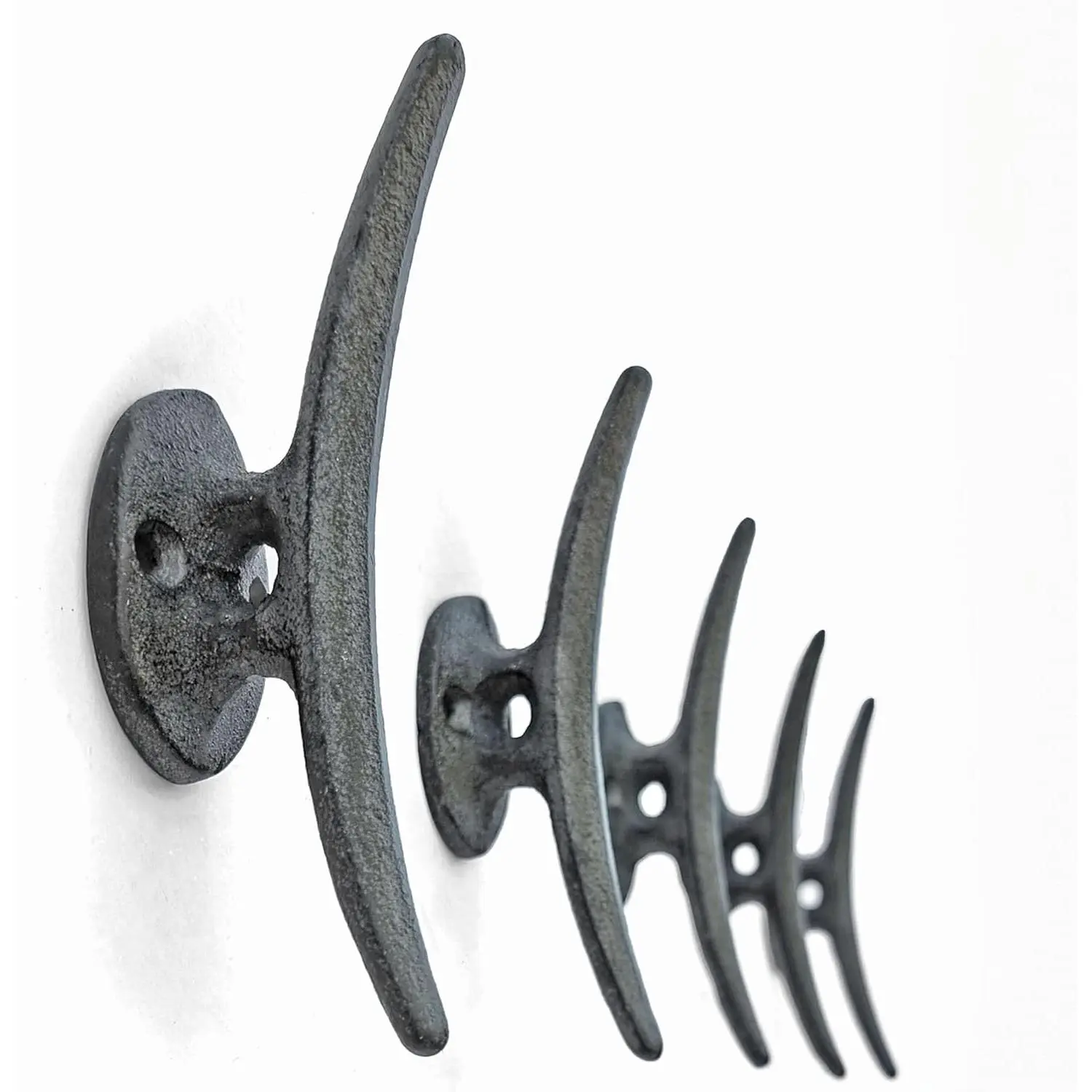 5-Pack Durable Decorative Cast Iron Heavy-Duty Double Wall-Mounted Hooks, Mooring-Type Hangers for Coats (Antique Black), Hanger