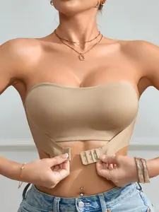 Women's Front Buckle Strapless Push-Up Seamless Bra, Wedding Bride Lingerie, Sexy Wireless Tube Top, Adjustable Anti-Slip Rubber Straps, Bralette
