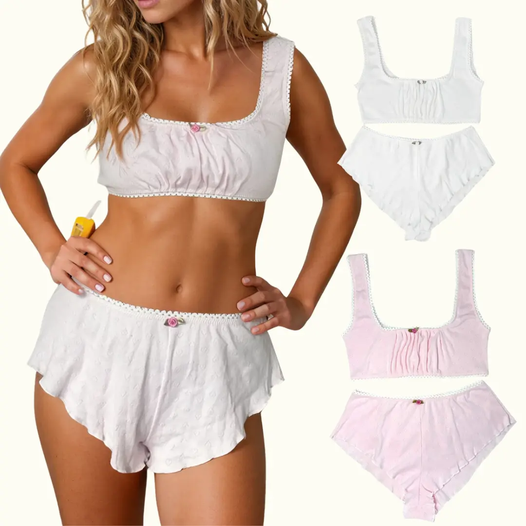 Milanblocks pointelle cotton ruched matching set Womenswear Clothes