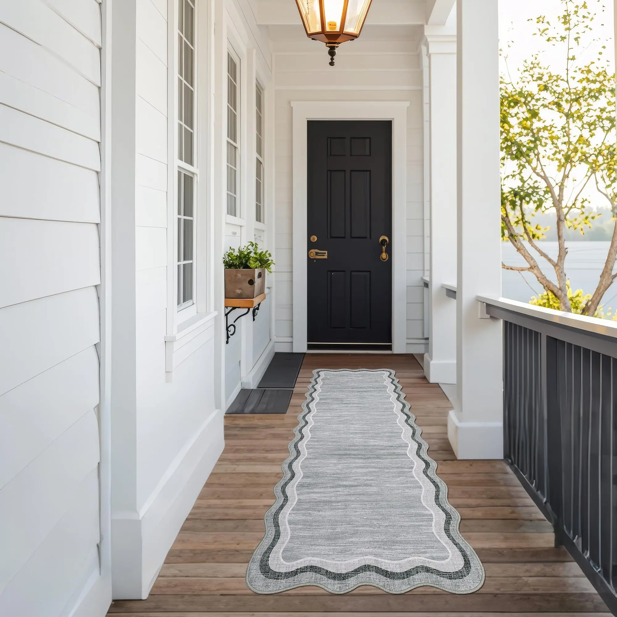 Garvee Washable Runner Rug 2x6 Scalloped Rugs for Bathroom Modern Kitchen Hallway Rugs Stain-Resistant Non-Slip Solid Rug Soft Scalloped Entryway Carpet Runner for Bathroom Laundry Bedside(Grey,2x6ft)