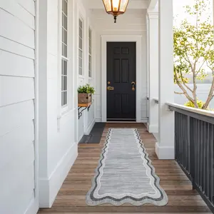 Garvee Washable Runner Rug 2x6 Scalloped Rugs for Bathroom Modern Kitchen Hallway Rugs Stain-Resistant Non-Slip Solid Rug Soft Scalloped Entryway Carpet Runner for Bathroom Laundry Bedside(Grey,2x6ft)