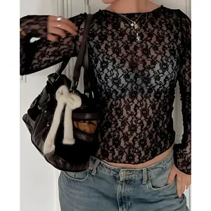 Lace Floral Net Top Black