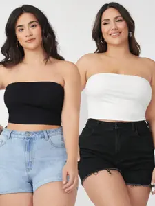 Plus Size Women's Strapless Sexy Two-Piece Set, Perfect for Daily Casual Wear and Layering, Slim-Fitting Summer