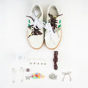 REPPAKOY DIY Sneaker Charms – Lace & Brown Striped Shoelaces, Silver Butterfly Clips, Shoe Accessories for SAMBA, DUNK, GAZELLE
