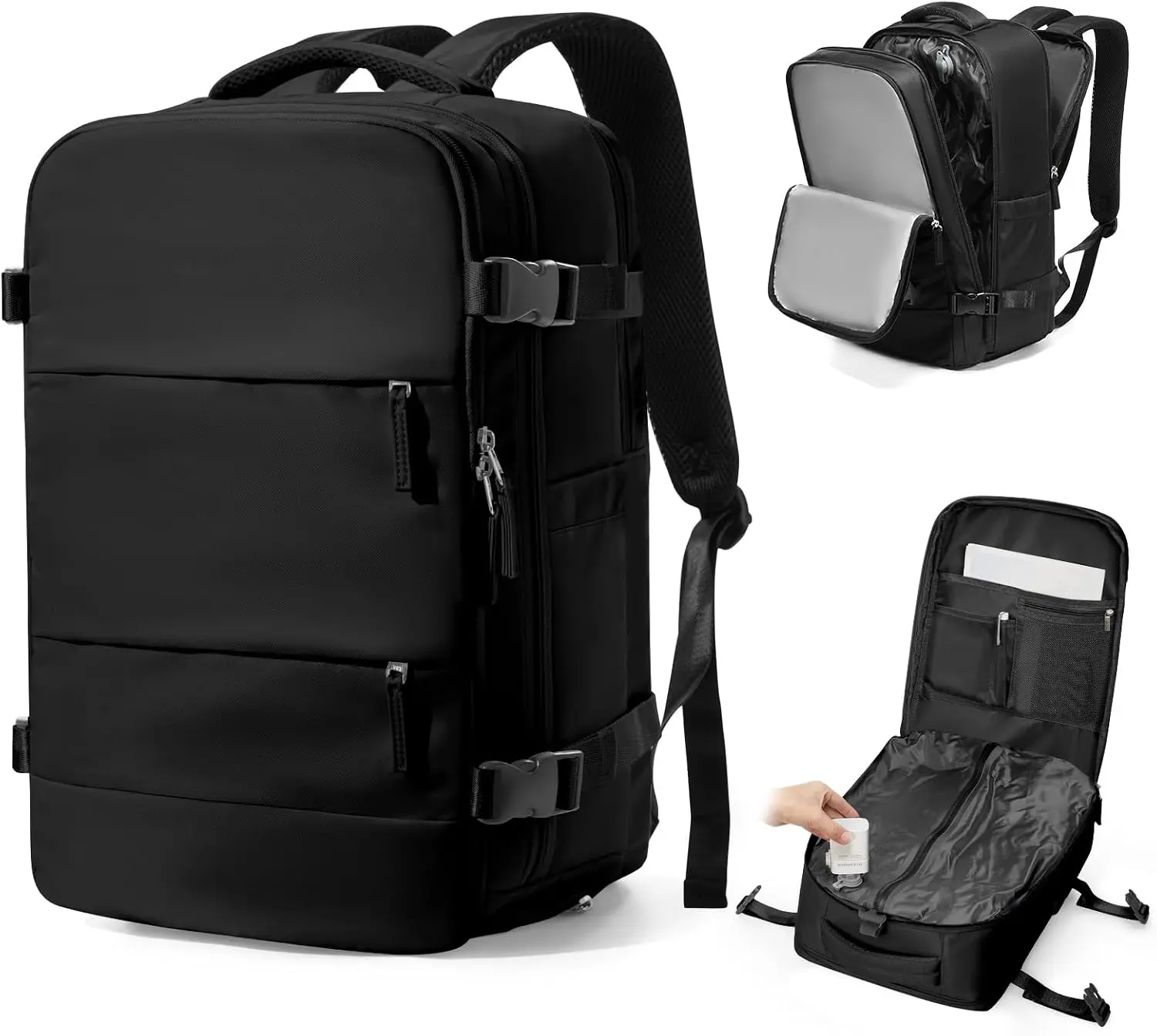 Vacuum Backpack Travel with Pump,Large Travel Backpack with Vacuum System,Mochila compresion al vacio,Flight Approved 18x14x8,Waterproof Carry on Personal Item Laptop Backpacks,BlackGift.