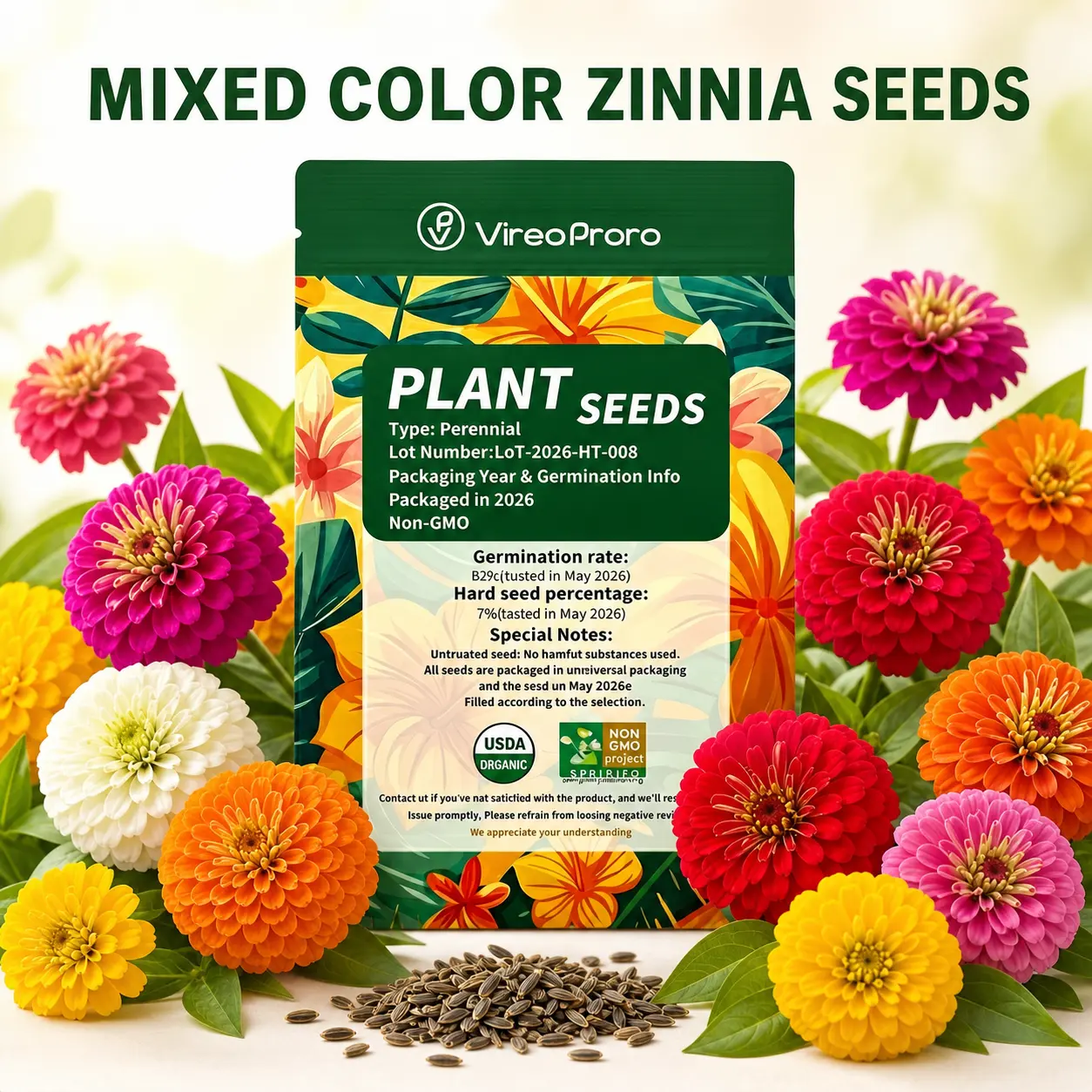 100 Zinnia Flower Seeds – Easy-Grow Annuals for Garden Beds & Patio Planters
