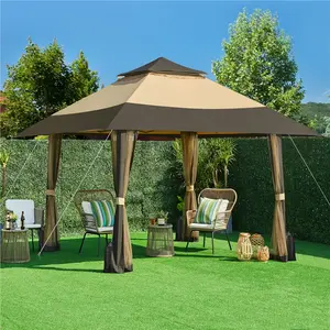 Costoffs 13×13 FT Pop-Up Gazebo Tent, 4 Mesh Sidewalls & 3-Level Adjustable Height Canopy for Patio & Backyard Party