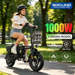 14" Folding Ebike for Adults, 1000W Brushless Motor, 48V 15Ah Removable Battery, Up to 48 mi Range, High Carbon Steel Frame, Dual Brakes, LED Dashboard, Remote Lock, Step-Through Design for Daily Commute