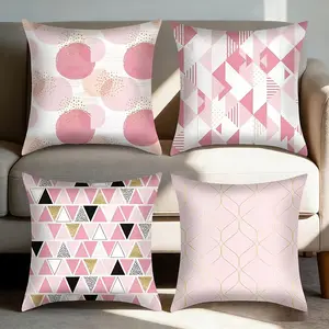 4pcs Decorative Pink Geometric Throw Pillow Covers, Square Pillow Cases for Couch Sofa, No Pillow Core Included,Short-haired plush pillow