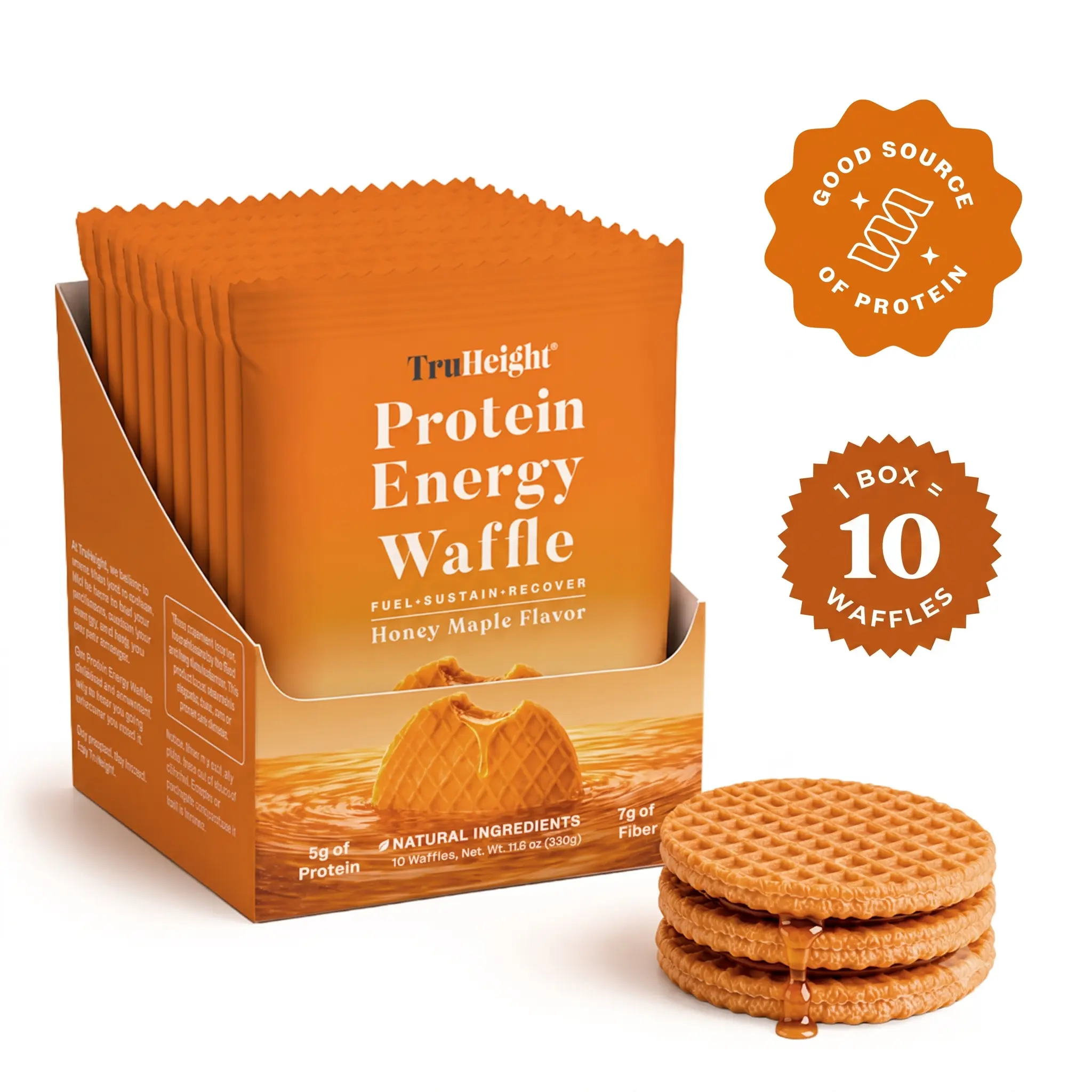 Protein Energy Stroopwafle (Honey Maple, 10 Pack) Waffle for Strength, Exercise, Endurance, Sports Nutrition for Gym, Pre & Post Workout by TruHeight