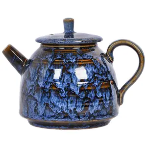 Handcrafted Jianzhan-Style Teapot - Deep Blue Kiln-Change Tianmu Glaze, Artisan Ceramic Masterwork