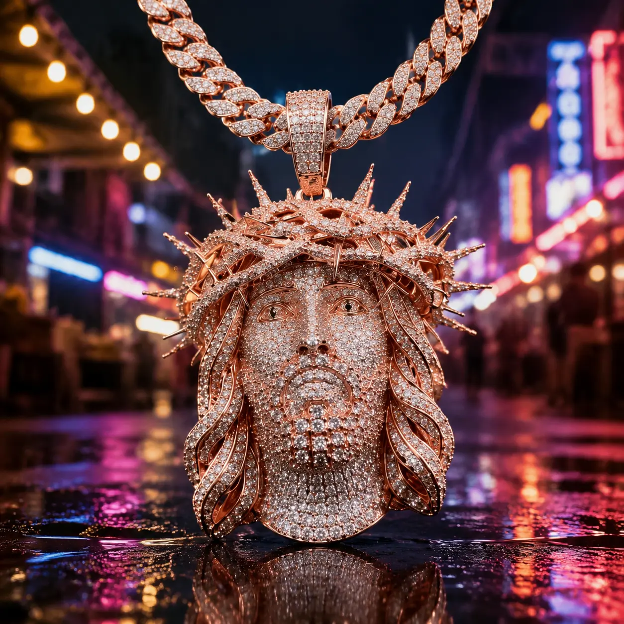 2011 Rose Gold Iced Out Jesus Piece Pendant Crown of Thorns Full Bling Zircon Men Hip Hop Necklace Religious Christian Jewelry