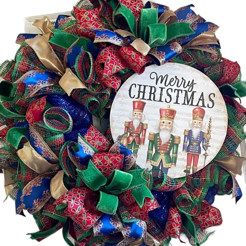 Nutcracker Holiday Christmas Wreath – Red & Blue Festive Door Décor