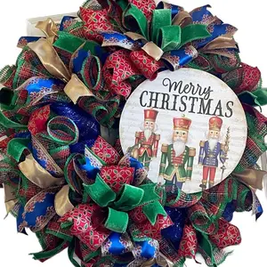 Nutcracker Holiday Christmas Wreath – Red & Blue Festive Door Décor