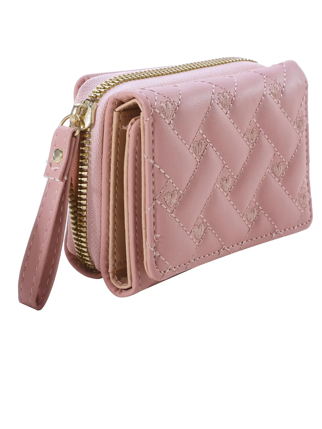 Women's 1 Piece Fashion Embroidered Heart Design Zipper Short Wallet, Multi Card Slot Wallet, Multifunctional Card Holder