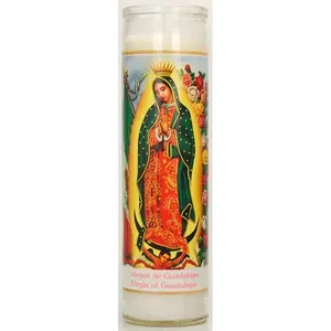 Guadalupe White Wax Prayer Candle - 8 in Religious Ceremony Candle