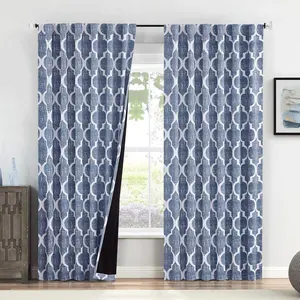 100% Blackout Curtains 96 Inches Long 2 Panels for Bedroom Living Room Blue Moroccan Geo Room Darkening Thermal Soundproof Rod Back Tab Window Treatments Drapes, 50x96