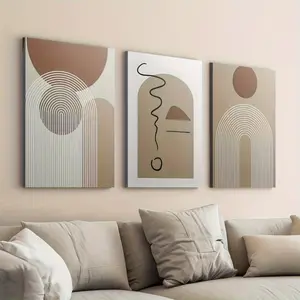 2D Flat Painting, 3-Piece Set of Modern Abstract Framed Canvas Wall Art - Minimalist Line Painting, Suitable for Home Decoration, Neutral Tones for Office and Bedroom - High-Definition Print with Frame, Holiday Gift, Ready-to-Hang Decoration, 2D Flat