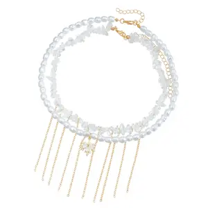 Elegant Layered Choker Necklace Imitation Pearls Neck Chain for Women Neckwear
