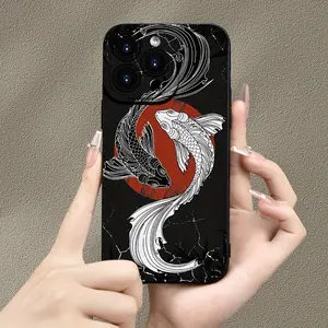 A unique black and white Pisces pattern phone case, TPU material, anti-slip and anti-drop, suitable for iPhone 17 AIR 17/16/15/14/13/12/11 PRO PROMAX X XS E PLUS, can be given as a gift to friends, MS1148