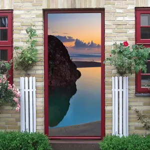 2pcs Seaside Sunset Landscape Wall Stickers Nature Scenery Removable Self Adhesive Waterproof Murals Home Background Wall Art Decals Living Room Bedroom Decorative Stickers