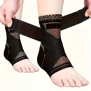 2pcs Copper Ankle Support |   Adjustable Compression Sports Fitness Ankle Strap, Polyester Fiber, Lace-up Closure